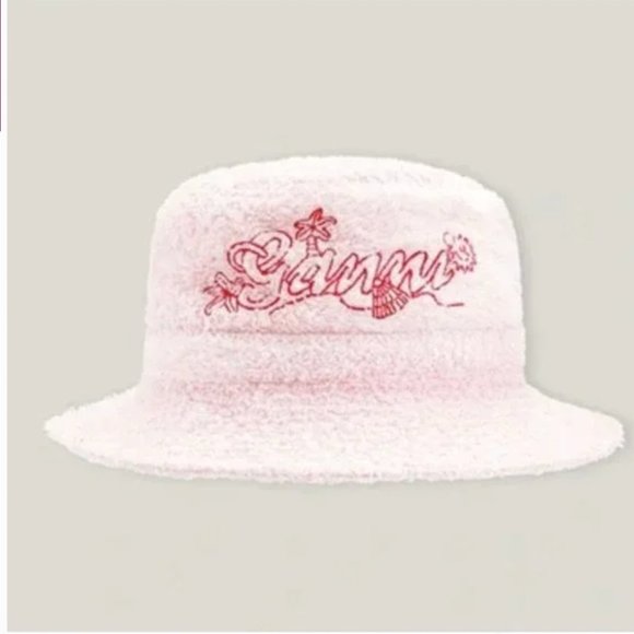 GANNI Logo Embroidered Terrycloth Bucket Beach Hat M/L
